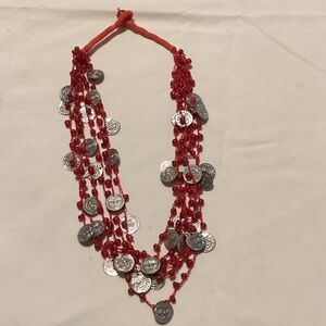 Red and Silver Coin Necklace